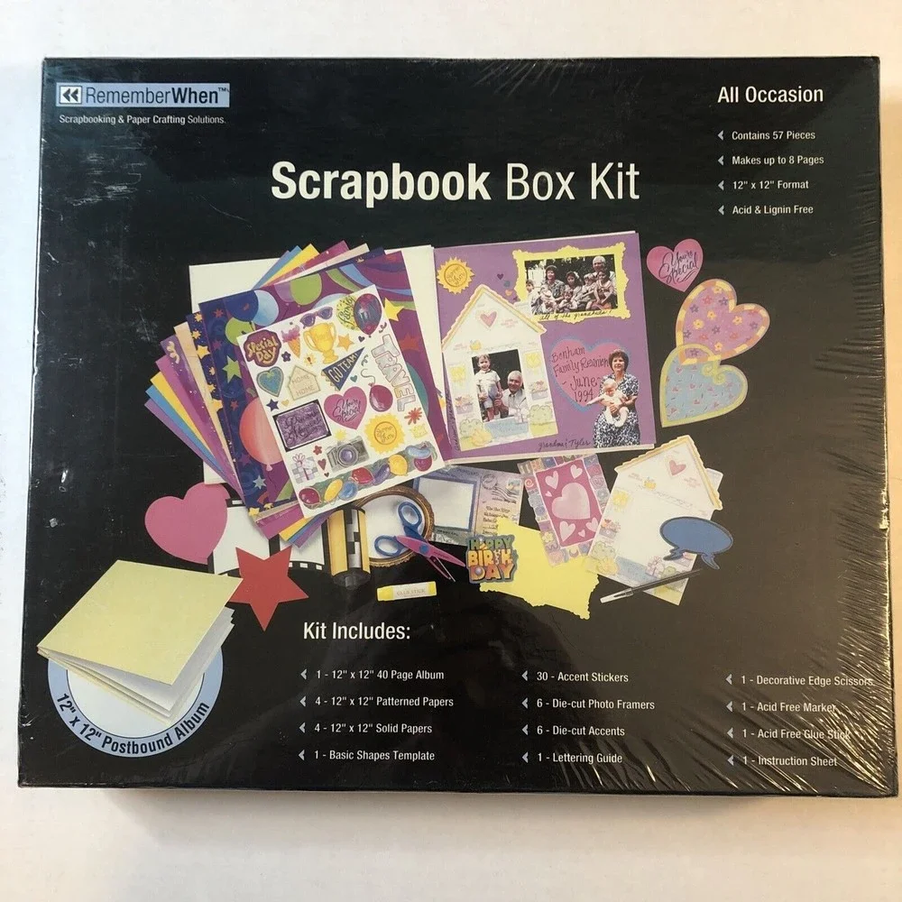 Remember When Scrapbook Box Kit All Occasion 57 Pieces 12x12 Format